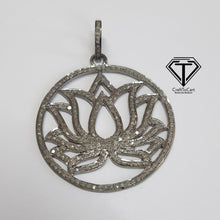 Load image into Gallery viewer, Pave Lotus Flower Charm, 925 Sterling Silver, Pave Diamond Charms, Pave Diamond Jewelry
