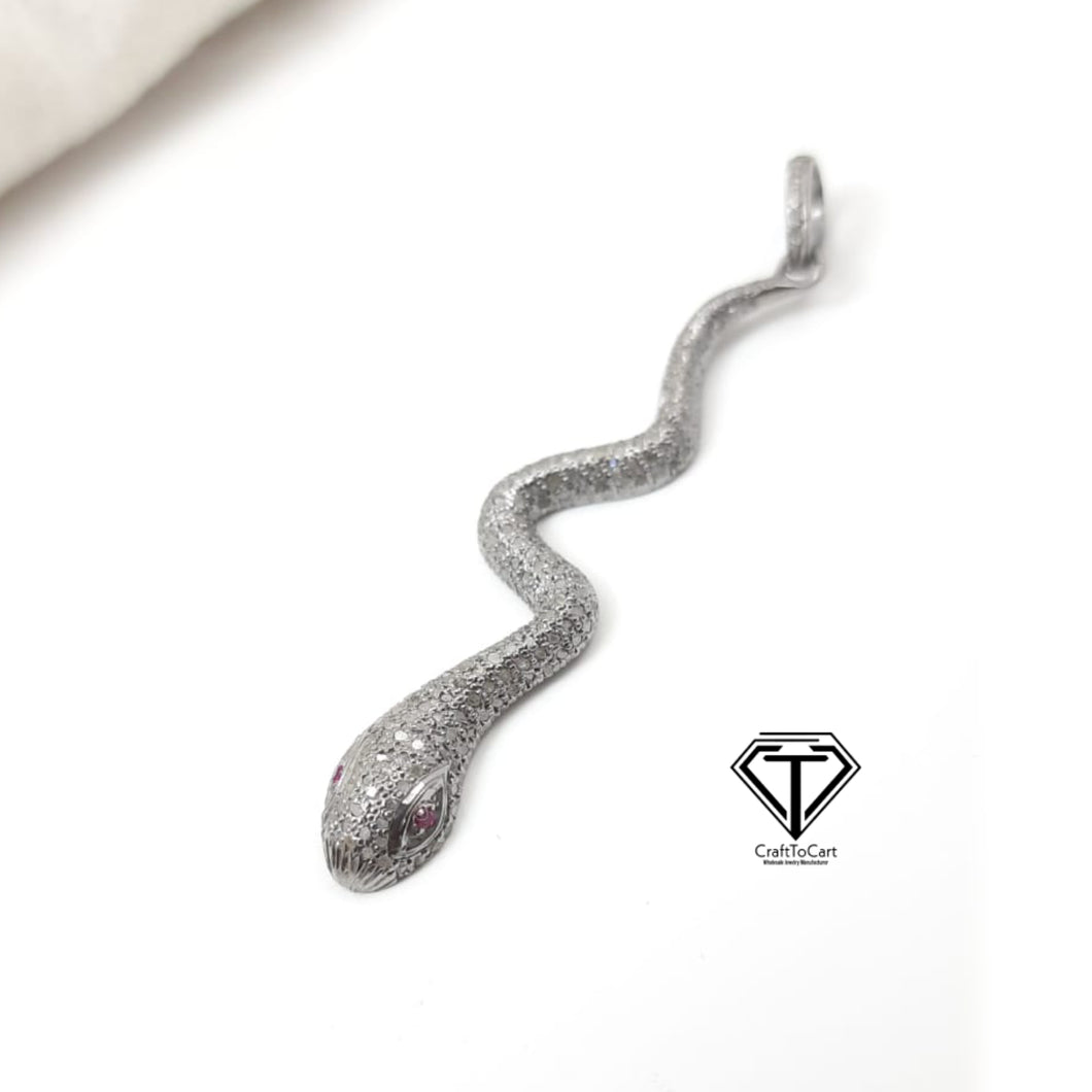 Pave Diamond Snake Pendant, 925 Sterling Silver Snake Charm Pendant, Jewelry Findings, Handmade Jewelry