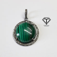 Load image into Gallery viewer, Pave Natural Malachite Pendant, Pave Diamond Pendant, Pave Diamond Jewelry
