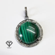 Load image into Gallery viewer, Pave Natural Malachite Pendant, Pave Diamond Pendant, Pave Diamond Jewelry
