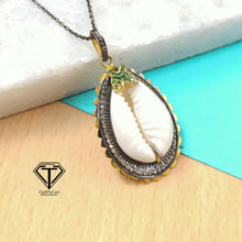 Load image into Gallery viewer, Cowrie Pendant, Pave Diamond Sea Shell Pendant, Handmade Jewelry
