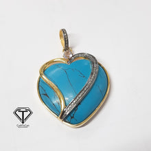 Load image into Gallery viewer, Pave Natural Turquoise Heart Pendant, Pave Diamond heart Pendant, Pave Diamond Jewelry
