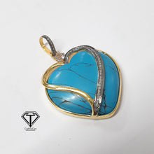 Load image into Gallery viewer, Pave Natural Turquoise Heart Pendant, Pave Diamond heart Pendant, Pave Diamond Jewelry
