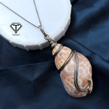 Load image into Gallery viewer, Pave Unique Sea Shell Pendant, 925 Sterling Silver, Pave Diamond Jewelry, Handmade Jewelry
