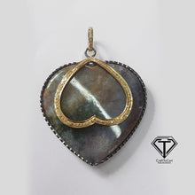 Load image into Gallery viewer, Pave Natural Agate Heart Pendant, Pave Diamond heart Pendant, Pave Diamond Jewelry
