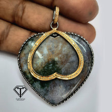 Load image into Gallery viewer, Pave Natural Agate Heart Pendant, Pave Diamond heart Pendant, Pave Diamond Jewelry
