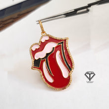 Load image into Gallery viewer, Tongue Enamel Pendant ,Pave Diamond Tongue Pendant, Tongue Enamel Diamond Pendant, Tongue Enamel Pendant Necklace, Pave Diamond Jewelry
