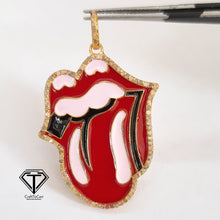 Load image into Gallery viewer, Tongue Enamel Pendant ,Pave Diamond Tongue Pendant, Tongue Enamel Diamond Pendant, Tongue Enamel Pendant Necklace, Pave Diamond Jewelry
