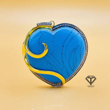 Load image into Gallery viewer, Pave Natural Turquoise Heart Pendant, Pave Diamond heart Pendant, Pave Diamond Jewelry
