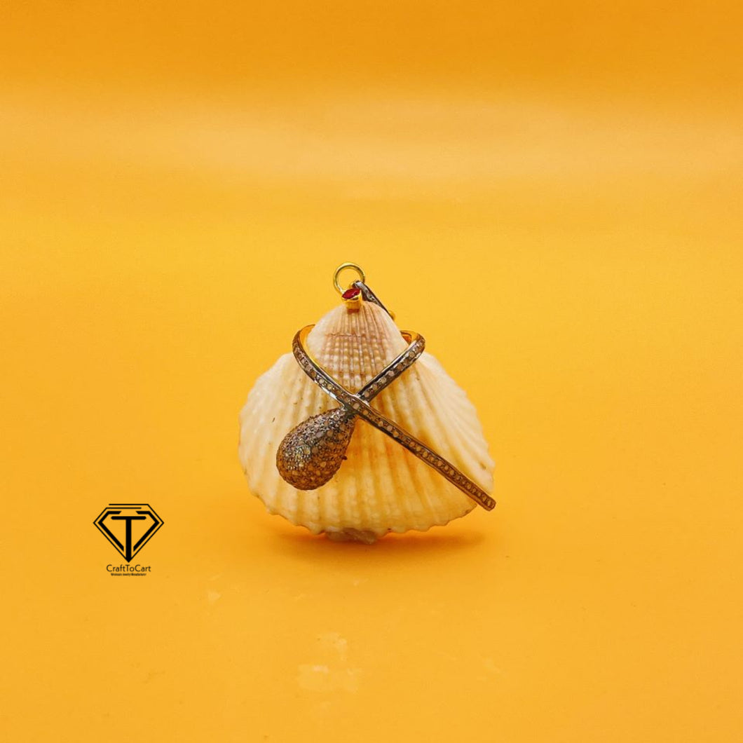 Pave Unique Sea Shell Pendant, 925 Sterling Silver, Pave Diamond Jewelry, Handmade Jewelry