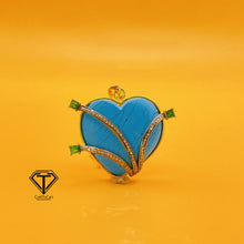 Load image into Gallery viewer, Pave Natural Turquoise Heart Pendant, Pave Diamond heart Pendant, Pave Diamond Jewelry
