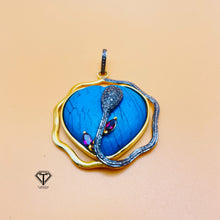 Load image into Gallery viewer, Pave Natural Turquoise Heart Pendant, Pave Diamond heart Pendant, Pave Diamond Jewelry
