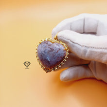 Load image into Gallery viewer, Pave Natural Agate Heart Pendant, Pave Diamond heart Pendant, Pave Diamond Jewelry
