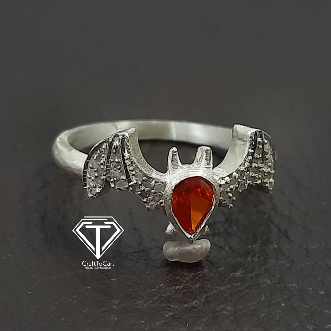 Pave Diamond Halloween Ring, Handmade Bat Diamond Ring, 925 Sterling Silver Handmade Ring, Diamond Horror Jewelry