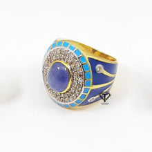 Load image into Gallery viewer, Pave Diamond Enamel Ring, Beautiful CraftToCart Enamel Ring With Tanzanite
