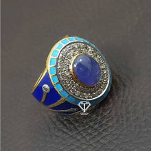 Load image into Gallery viewer, Pave Diamond Enamel Ring, Beautiful CraftToCart Enamel Ring With Tanzanite
