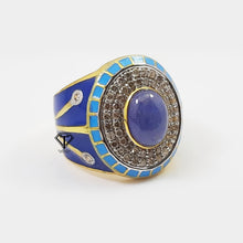 Load image into Gallery viewer, Pave Diamond Enamel Ring, Beautiful CraftToCart Enamel Ring With Tanzanite
