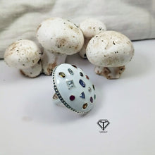 Load image into Gallery viewer, Mushroom Enamel Ring, Beautiful Minimalist Enamel Ring With Natural Multicolor Gemstone
