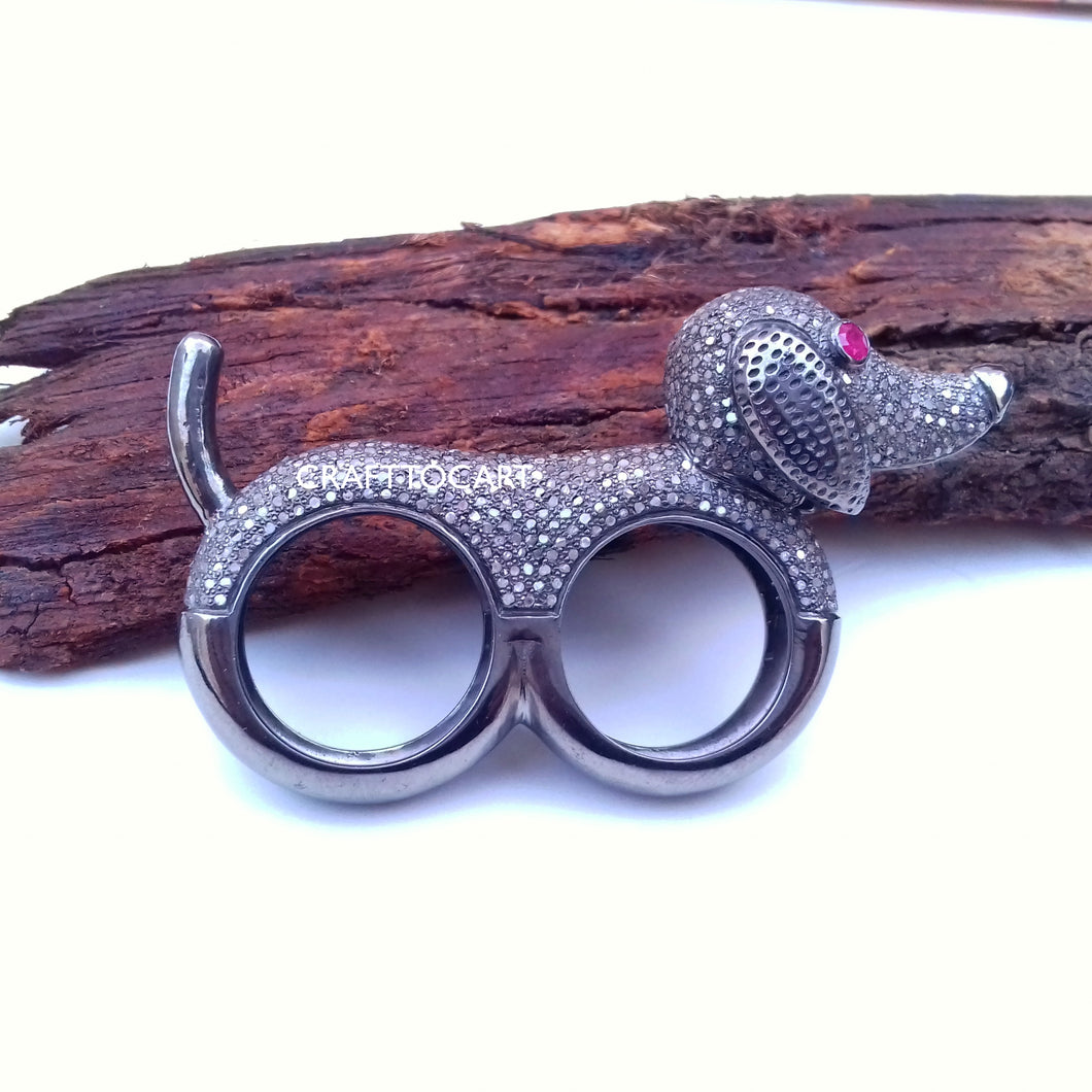 Pave Devil Dog Ring, Pave Diamond Rings - CraftToCart