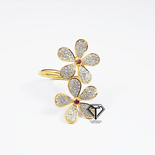 Pave Diamond Women Flowers Ring, Handmade Designer Diamond Rings, Diamond Ring - CraftToCart