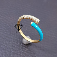 Load image into Gallery viewer, Enamel Ring, Beautiful Minimalist Enamel Ring With Natural Uncut Diamond - CraftToCart
