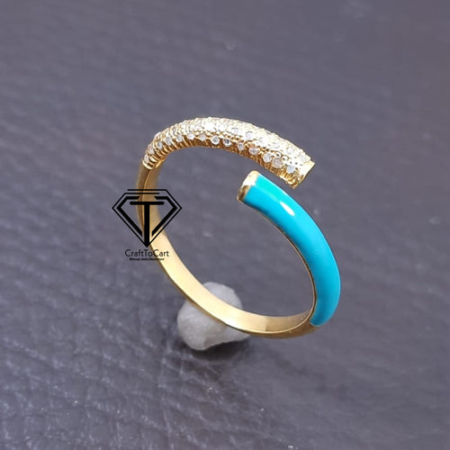 Enamel Ring, Beautiful Minimalist Enamel Ring With Natural Uncut Diamond - CraftToCart