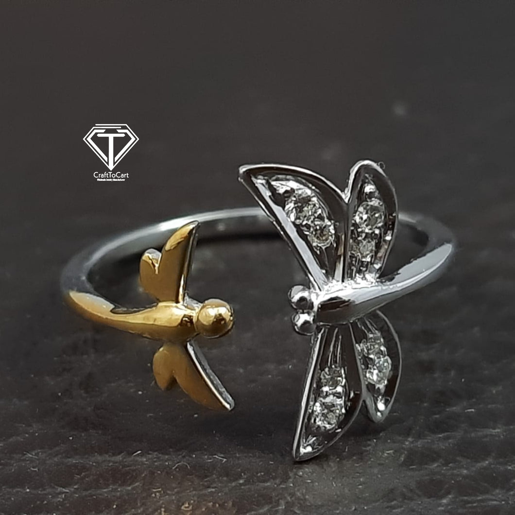 Pave Diamond Fly Ring, Beautiful Full Cut Diamond Ring, Pave Diamond Jewelry