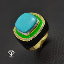 Load image into Gallery viewer, Pave Diamond Enamel Ring, Beautiful Minimalist Enamel Ring With Turquoise
