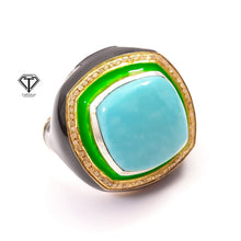 Load image into Gallery viewer, Pave Diamond Enamel Ring, Beautiful Minimalist Enamel Ring With Turquoise
