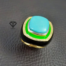 Load image into Gallery viewer, Pave Diamond Enamel Ring, Beautiful Minimalist Enamel Ring With Turquoise
