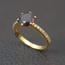 Load image into Gallery viewer, Pave Double Cut Diamond Women Ring With Red Garnet
