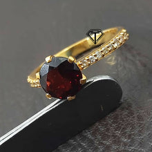 Load image into Gallery viewer, Pave Double Cut Diamond Women Ring With Red Garnet
