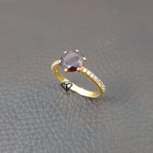 Load image into Gallery viewer, Pave Double Cut Diamond Women Ring With Red Garnet
