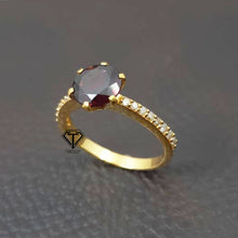 Load image into Gallery viewer, Pave Double Cut Diamond Women Ring With Red Garnet
