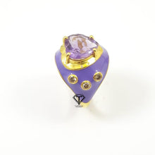 Load image into Gallery viewer, Pave Diamond Enamel Ring, Beautiful CraftToCart Enamel Ring With Amethyst
