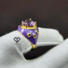 Load image into Gallery viewer, Pave Diamond Enamel Ring, Beautiful CraftToCart Enamel Ring With Amethyst
