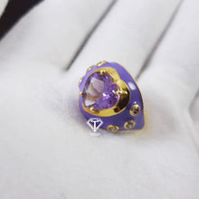 Load image into Gallery viewer, Pave Diamond Enamel Ring, Beautiful CraftToCart Enamel Ring With Amethyst
