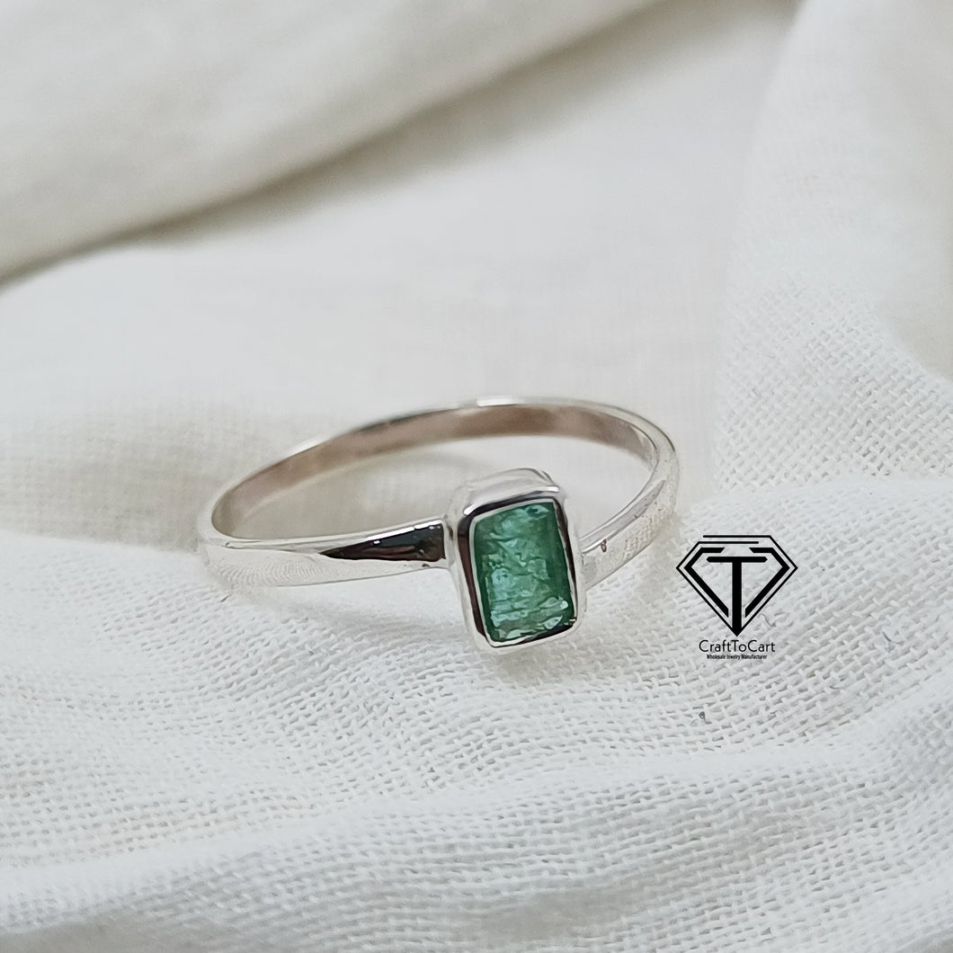 Sterling Silver Emerald Ring, Minimalist Silver Ring, 925 Sterling Silver Ring