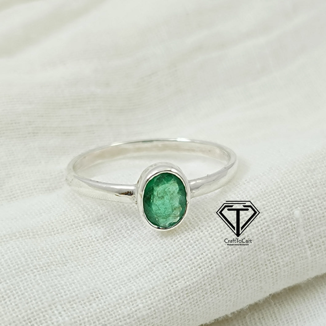 Sterling Silver Emerald Ring, Minimalist Silver Ring, 925 Sterling Silver Ring