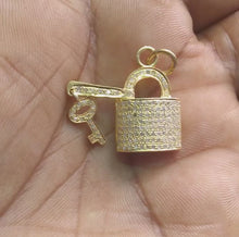 Load and play video in Gallery viewer, Pave Diamond Lock With Key Pendant, Pave Diamond Jewelry
