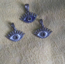 Load and play video in Gallery viewer, Pave Diamond Enamel Evil Eye Pendant, Sterling Silver 925 Jewelry
